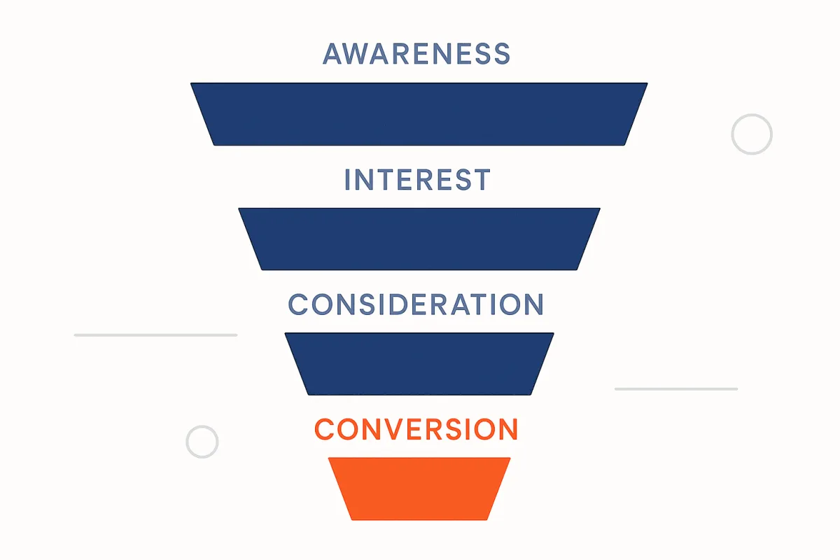 The AIDA funnel: Attention, Interest, Desire, Action