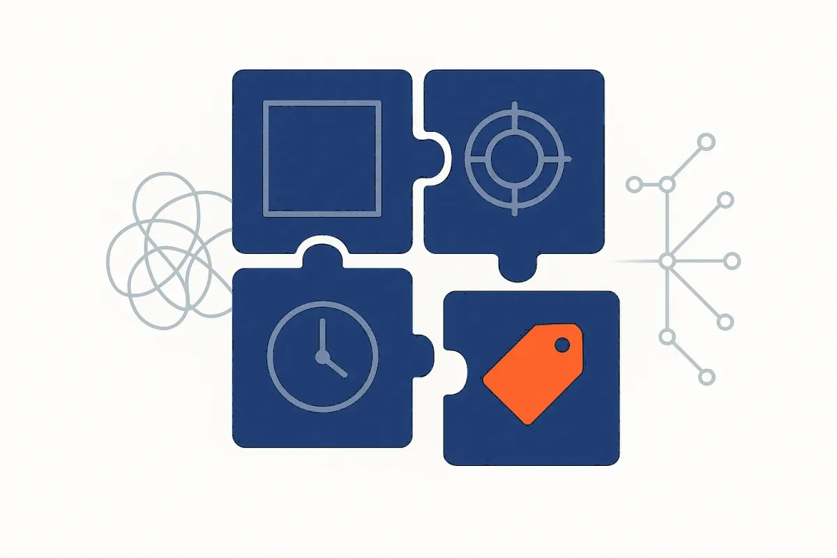 Four commitments that make one package: scope, outcome, price, timeline